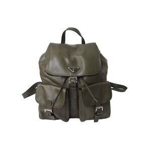 PRADA backpack daypack triangle logo leather khaki